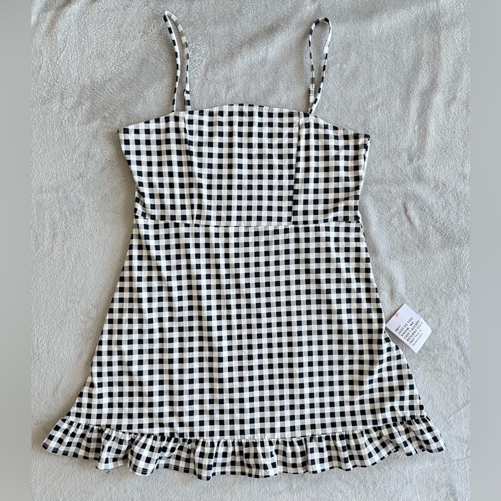 ASOS Design Black White Gingham Mini Dress Size 14